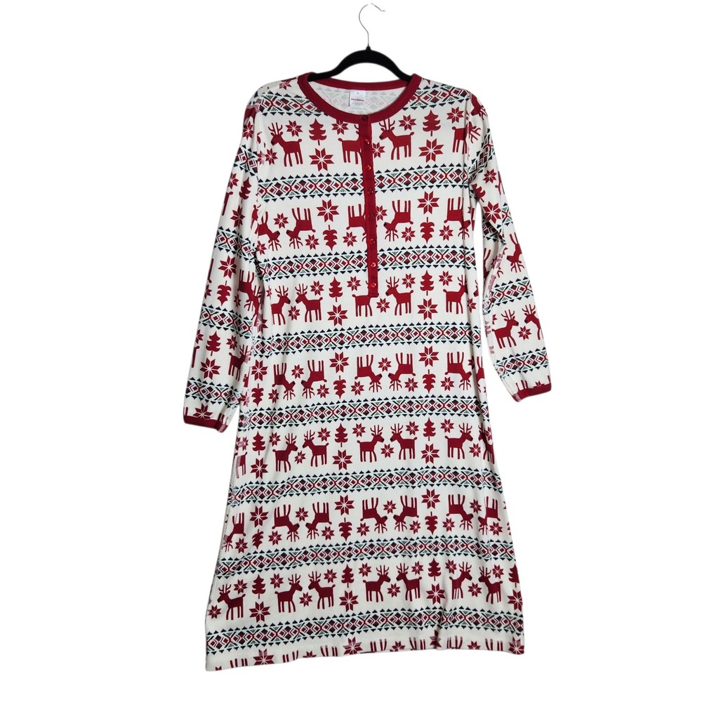 Hanna Andersson Reindeer Fair Isle Organic Cotton Nightgown Red Cream Medium